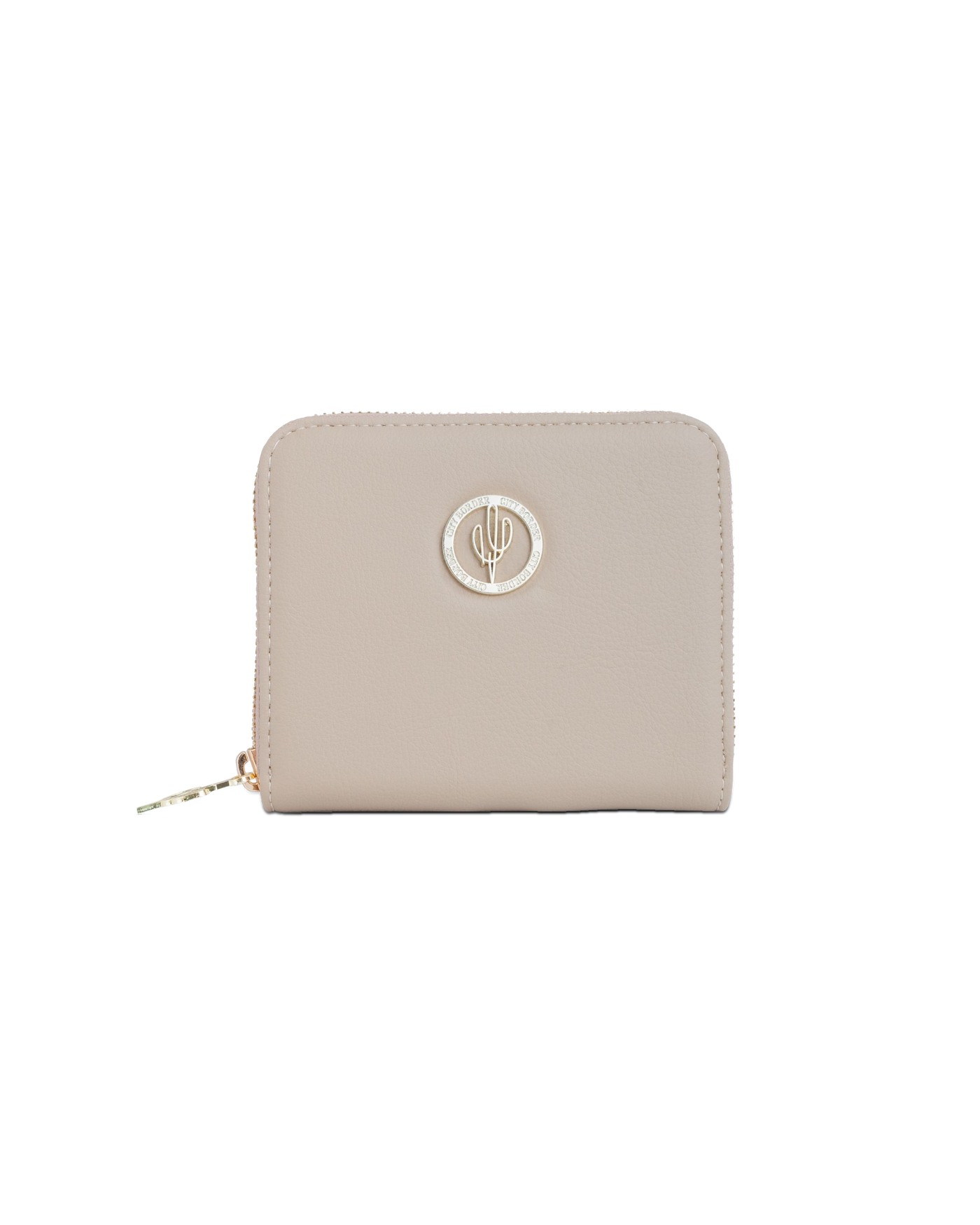 Stylisches Oya Portemonnaie  aus 
Desserto Kaktusleder in sanften Beige-Tönen von City Border, mit metallischem Logo.